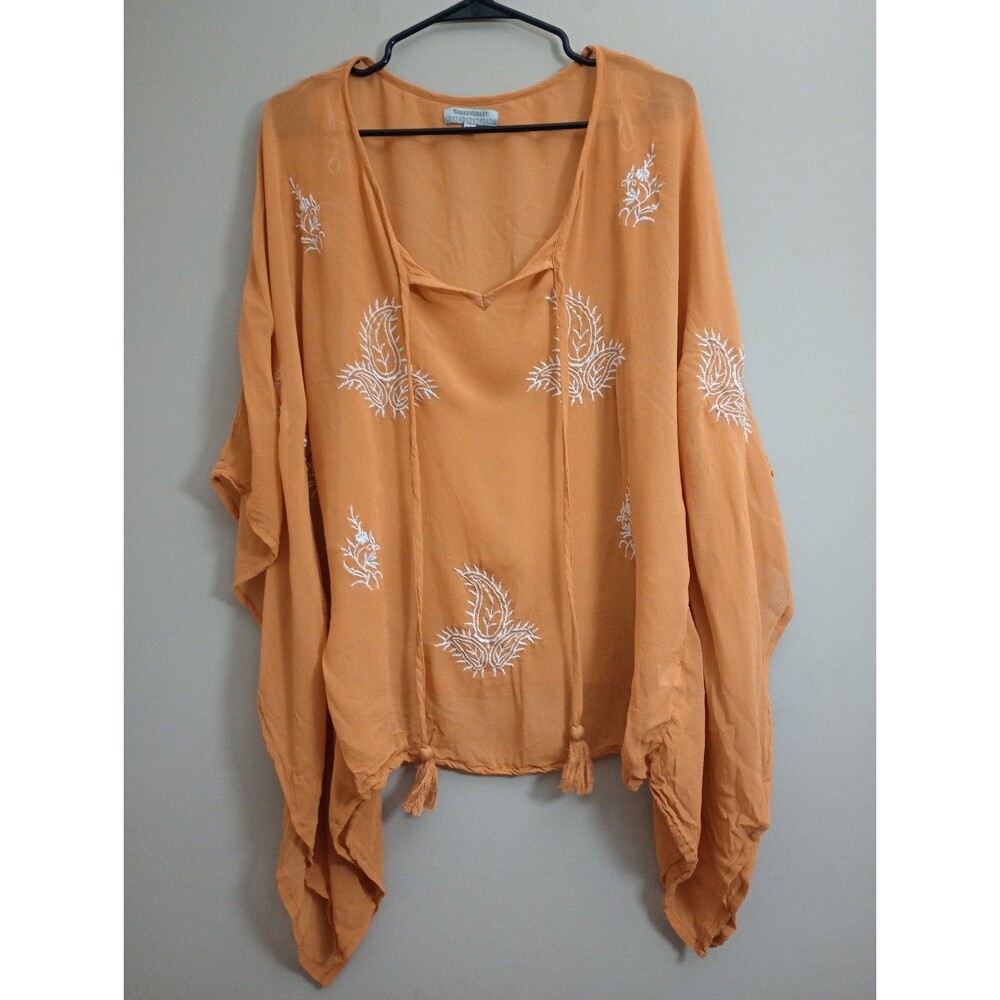 World Market Mustard Color Semi Sheer Embroidered Blouse Size Small/Medium